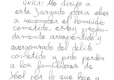 La confesión manuscrita del crimen de un joven en La Coruña: «Estoy profundamente arrepentido y avergonzado»